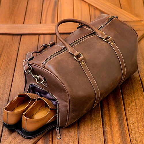 handmade brown leather tote with key hook